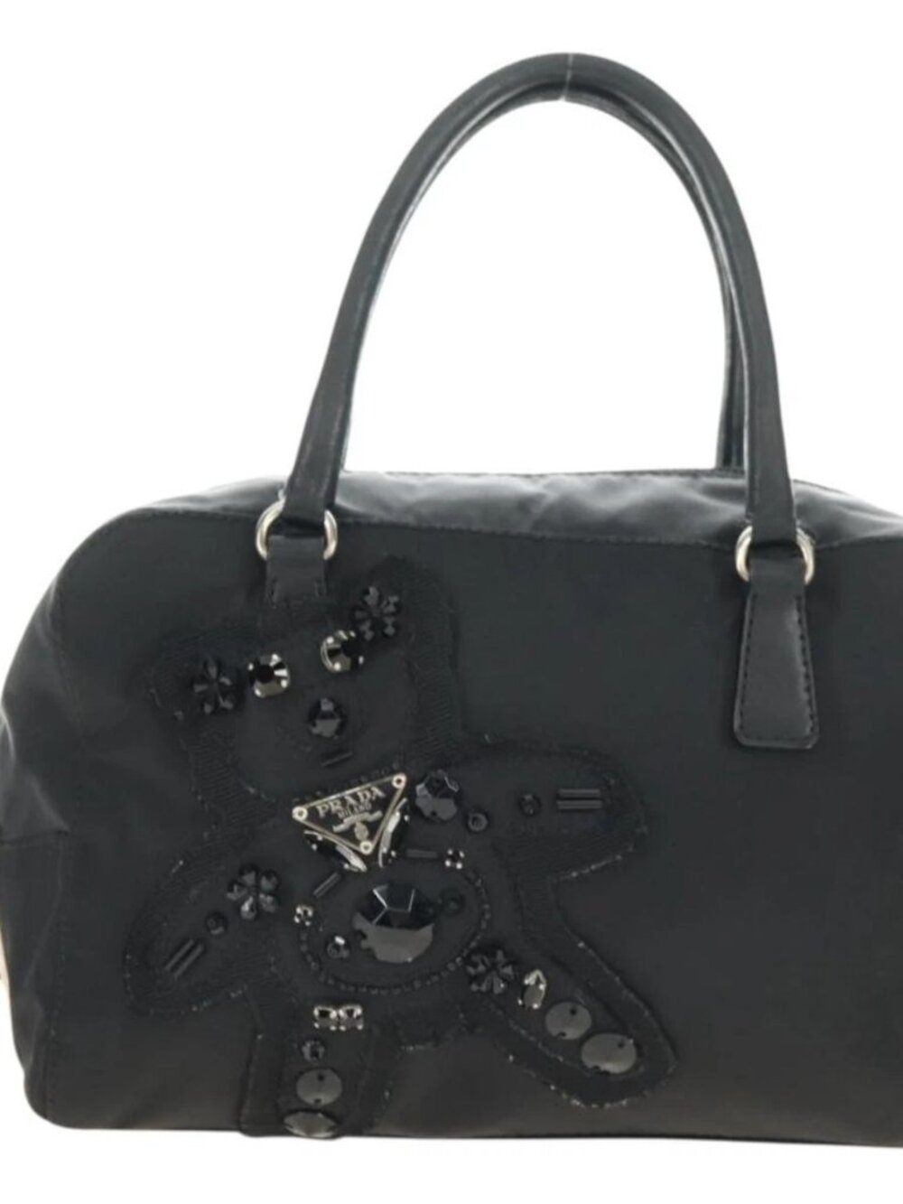 PRADA Hand Bag Nylon Black Silver Auth